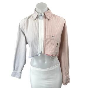 Furst Of A Kind Multicolor Stripe Zip Up Colorblock Long Sleeve Crop Shirt Top S